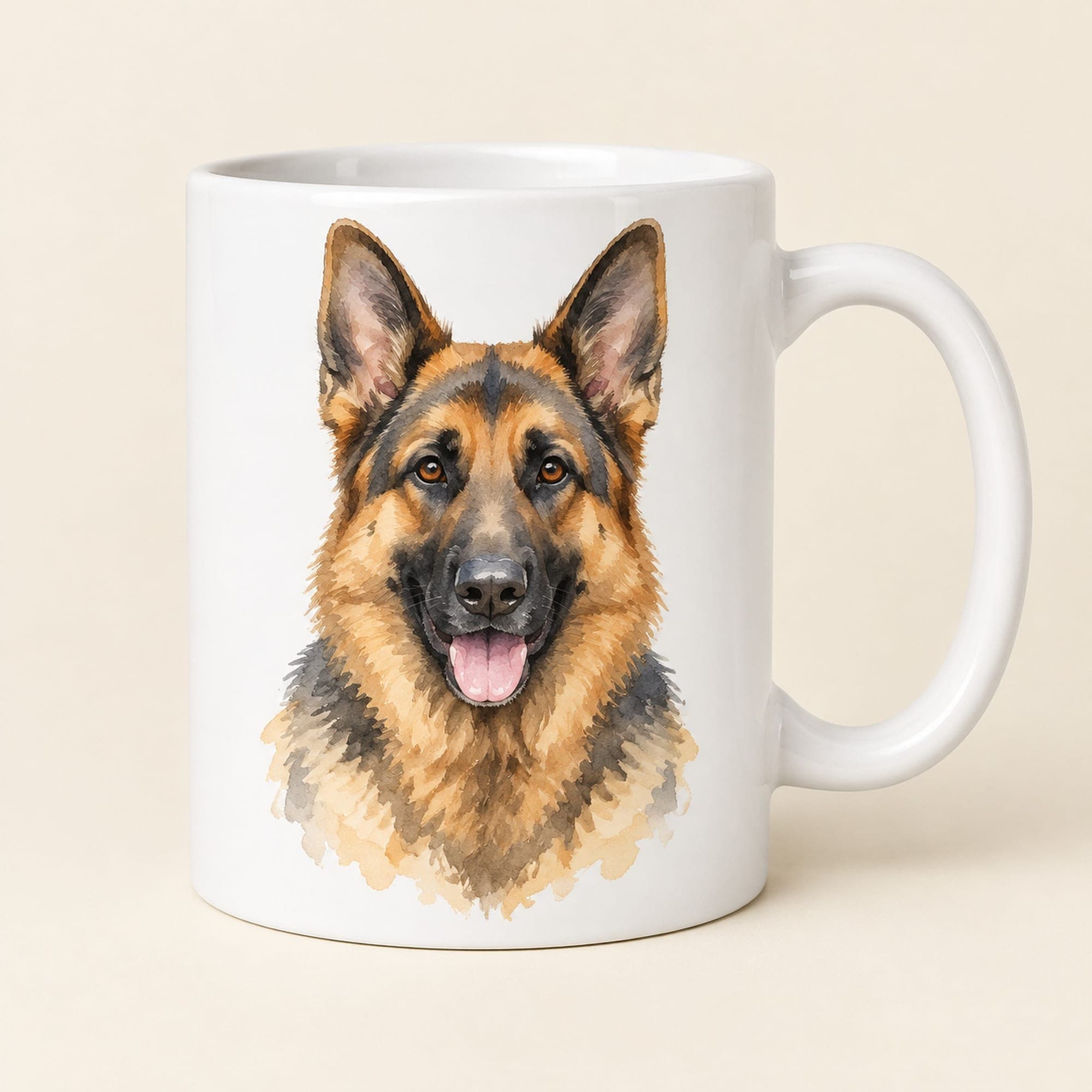 German Shepherd Watercolor Mug – Dog Lover Coffee Cup, 11 oz or 15 oz Ceramic