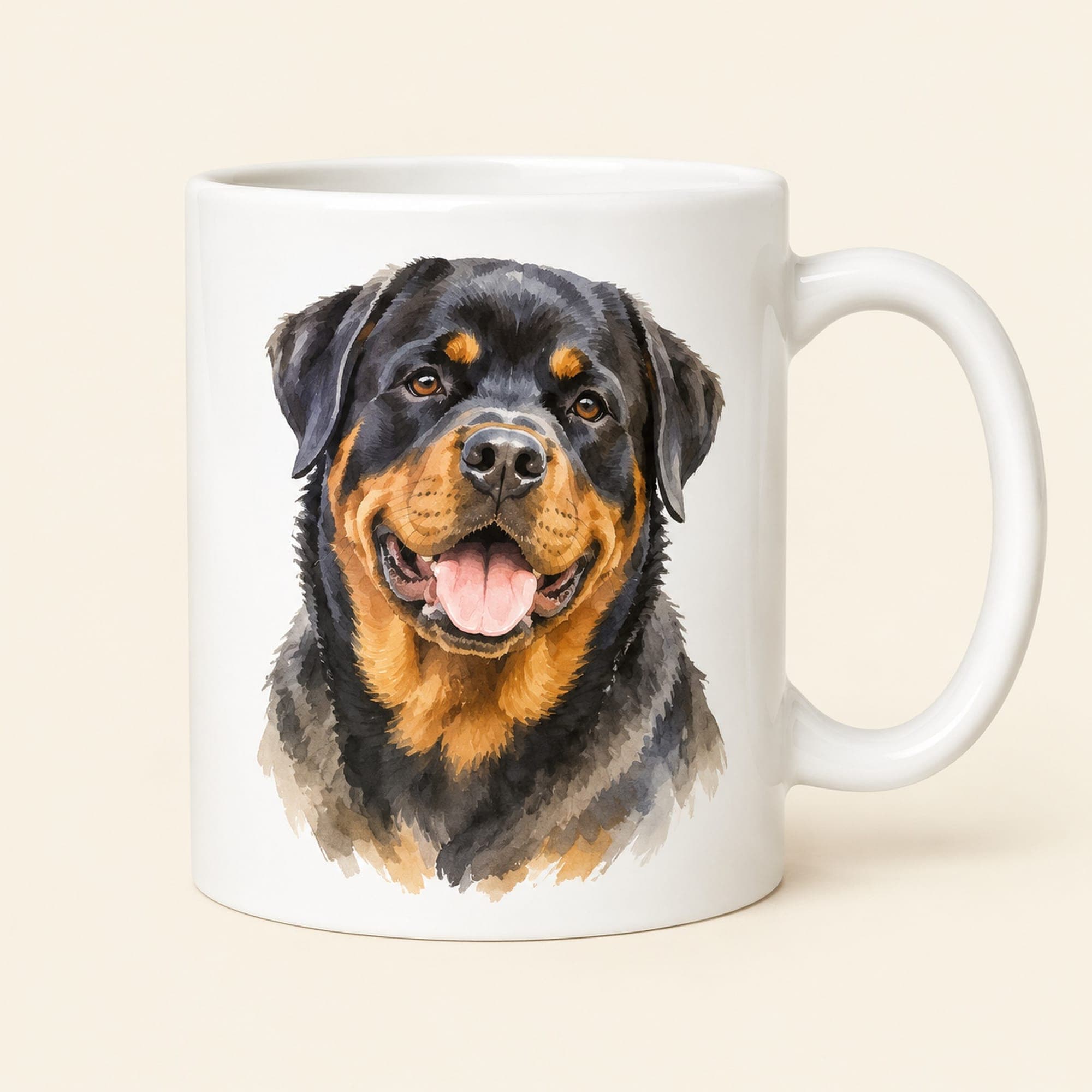 Rottweiler Watercolor Mug – Dog Lover Coffee Cup, 11 oz or 15 oz Ceramic
